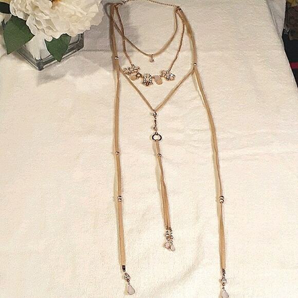 Necklace Layered Suede w Charms, Beads Modern Long Length Bohemian Gyspy Elegant - Picture 5 of 11